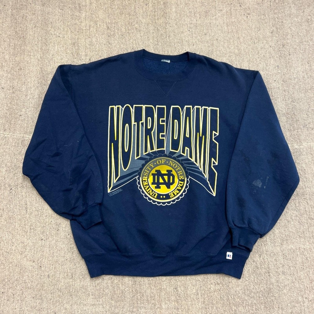 Vintage Notre Dame Fightin Irish Sweatshirt Mens‎ XL Blue 1990s Russell Athletic